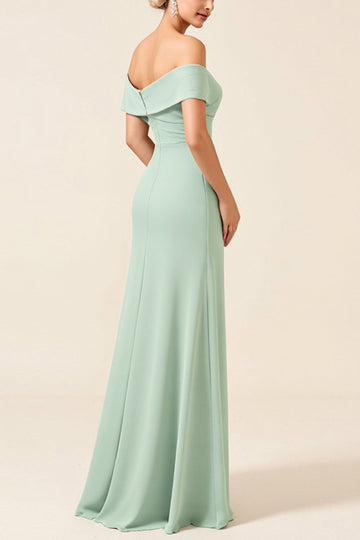 Mint Sheath Off the Shoulder Long Bridesmaid Dress